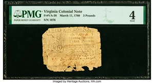 image for: Virginia March 11, 1760 £3 PMG Good 4....