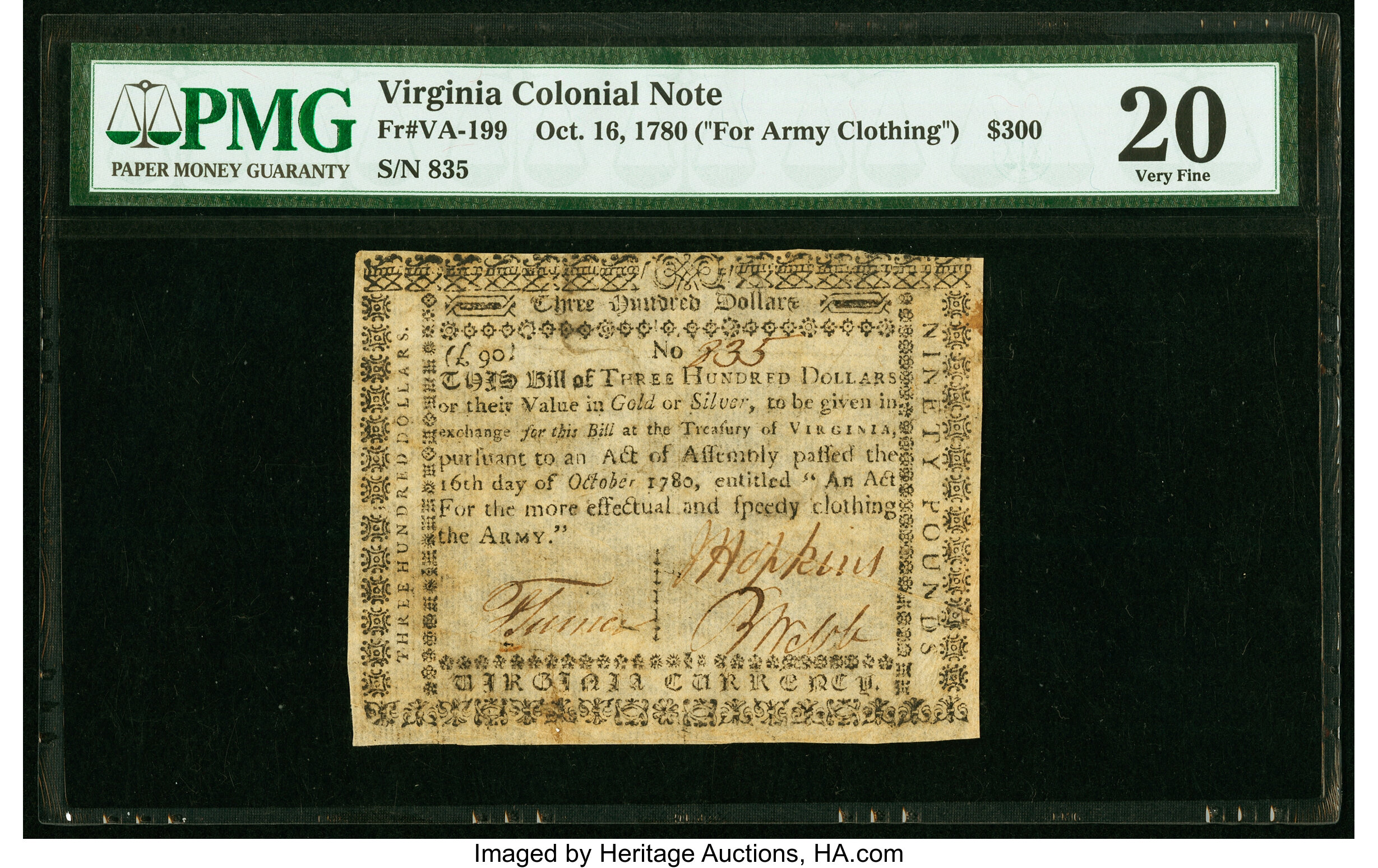 image for: Virginia October 16, 1780 (For Clothing the Army) $300 PMG Very Fine 20....