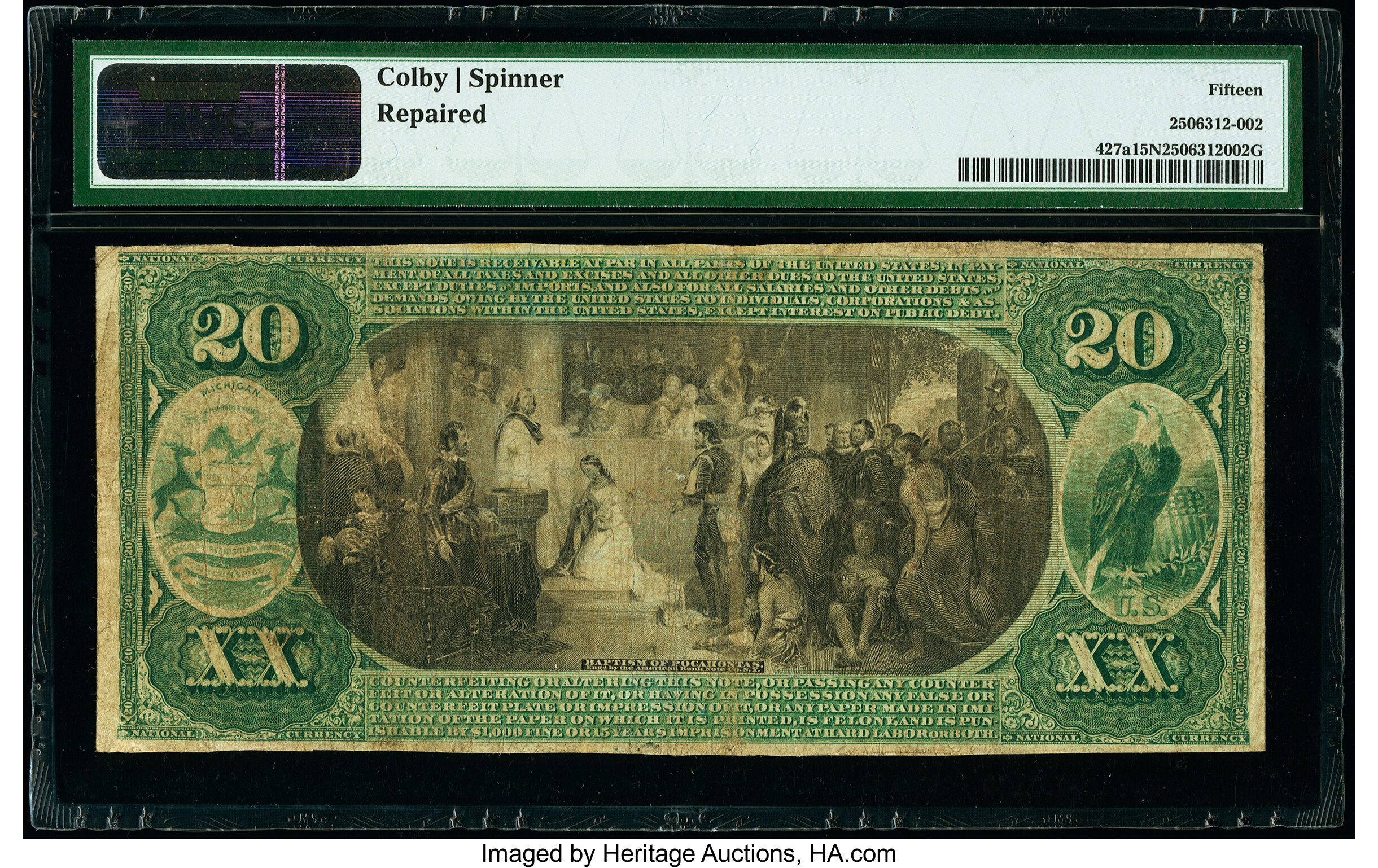 image for: Battle Creek, MI - $20 Original Fr. 427a The First National Bank of the City Ch. # 1205 PMG Choice Fine 15 Net....