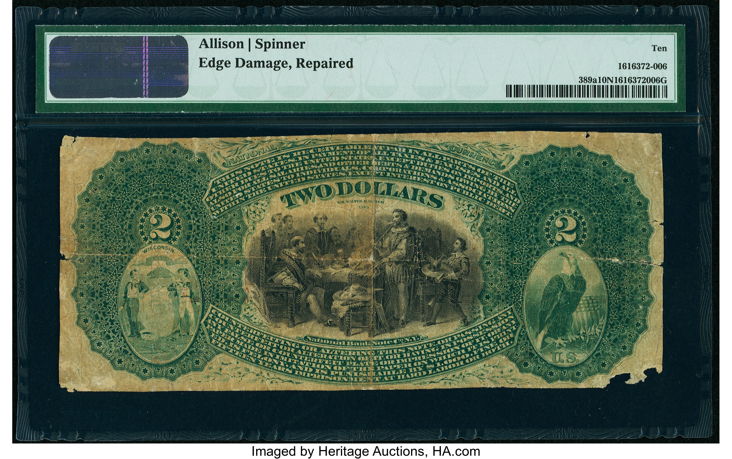 image for: Appleton, WI - $2 Original Fr. 389a The Manufacturers National Bank Ch. # 1820 PMG Very Good 10 Net....