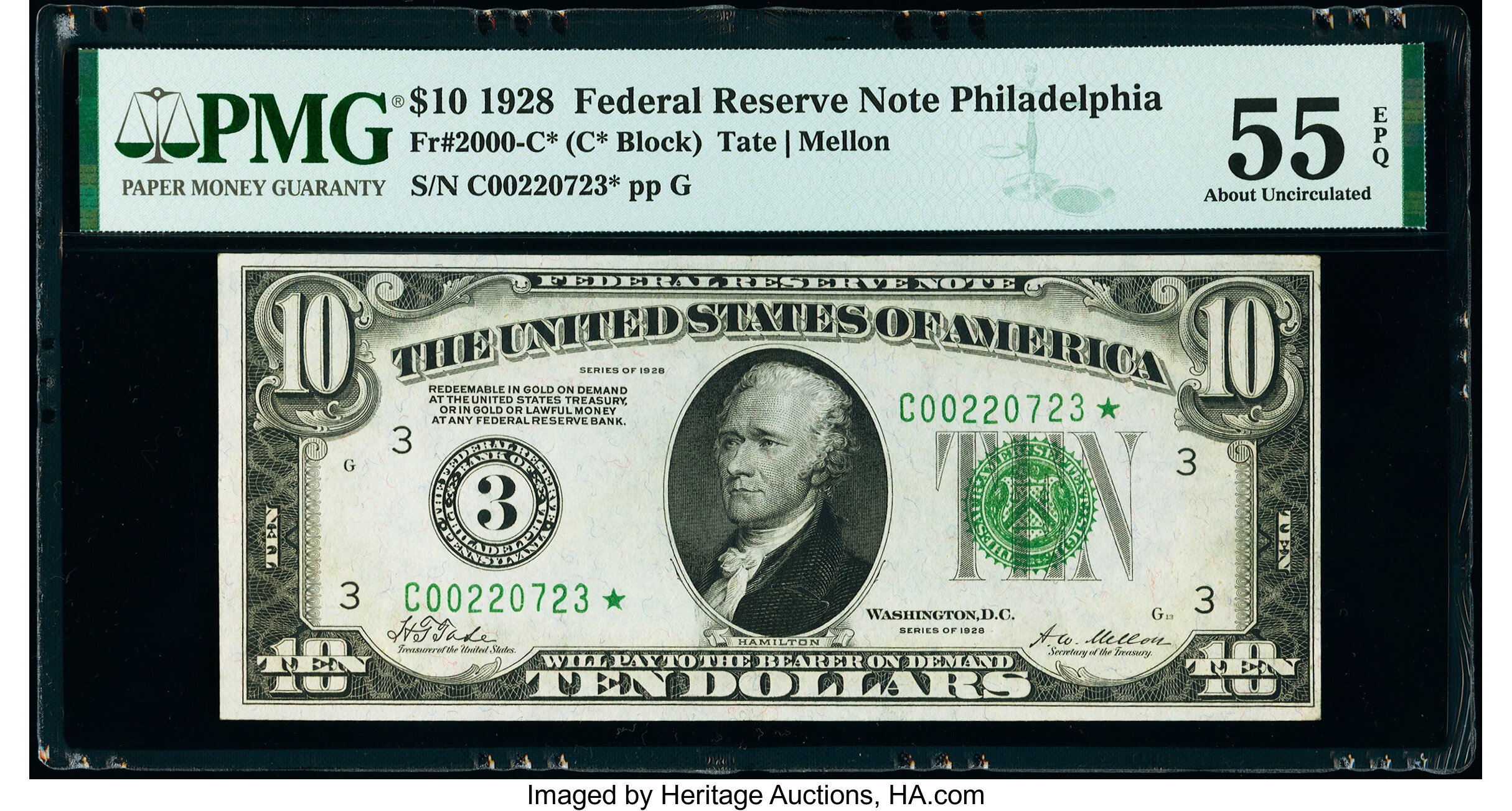 image for: Fr. 2000-C* $10 1928 Federal Reserve Star Note. PMG About Uncirculated 55 EPQ....