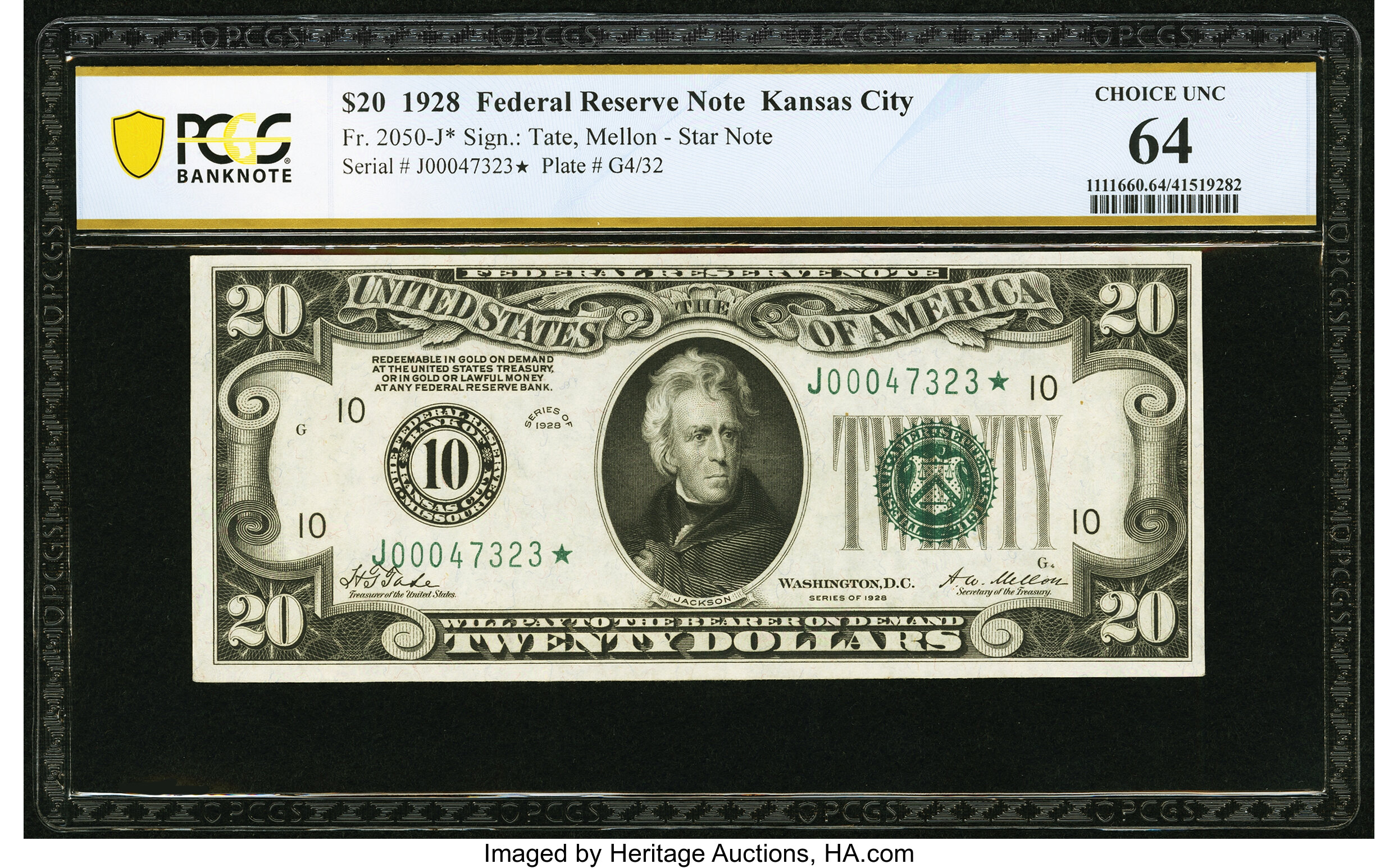 image for: Fr. 2050-J* $20 1928 Federal Reserve Star Note. PCGS Banknote Choice Unc 64....