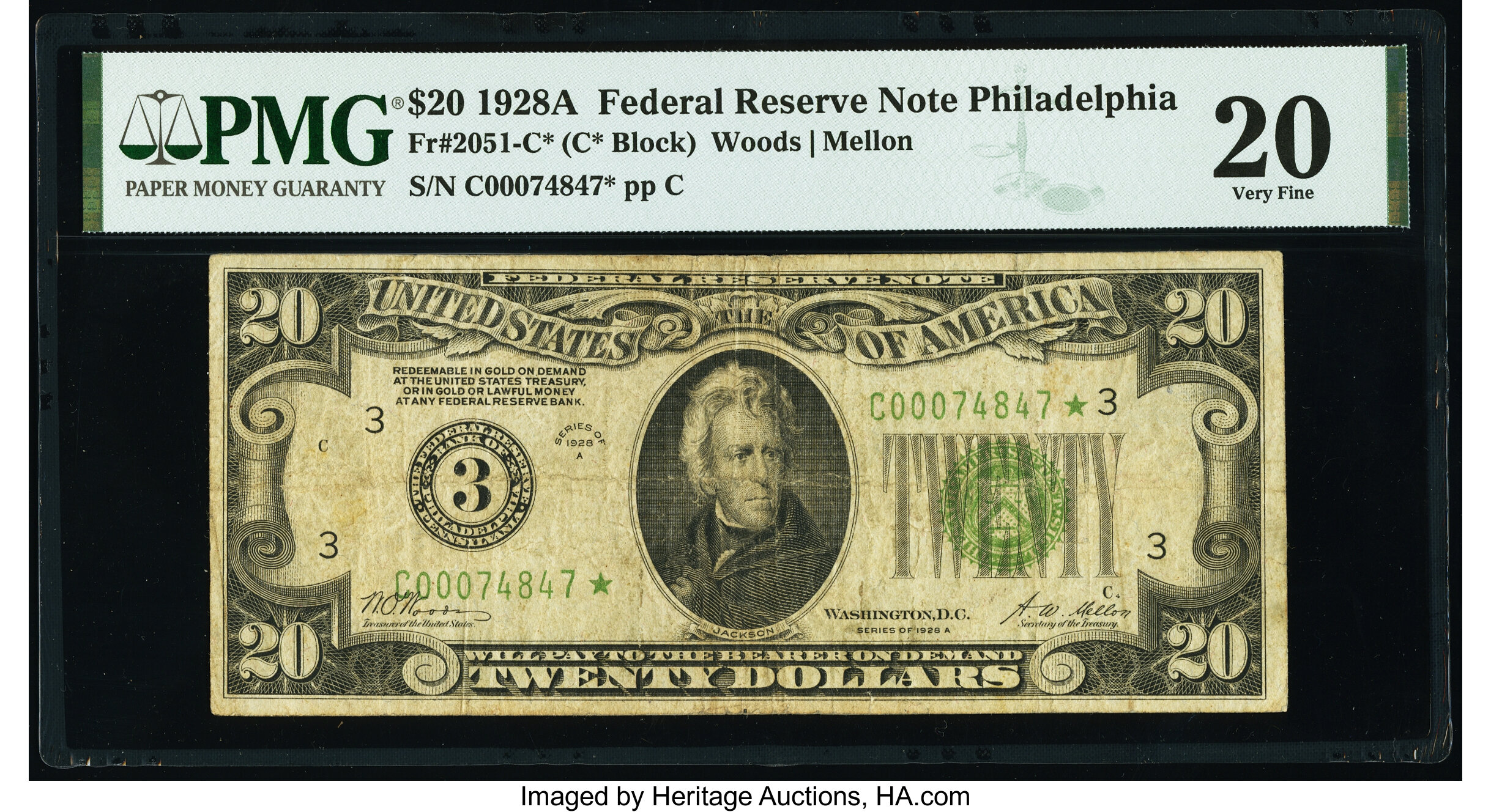 image for: Fr. 2051-C* $20 1928A Federal Reserve Star Note. PMG Very Fine 20....