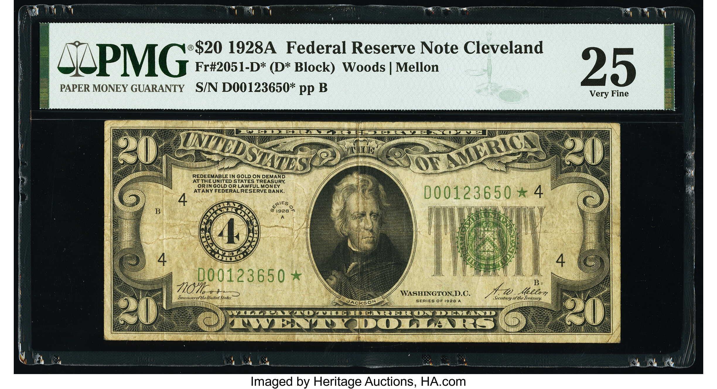 image for: Fr. 2051-D* $20 1928A Federal Reserve Star Note. PMG Very Fine 25....