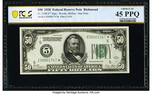 image for: Fr. 2100-E* $50 1928 Federal Reserve Star Note. PCGS Banknote Choice XF 45 PPQ....