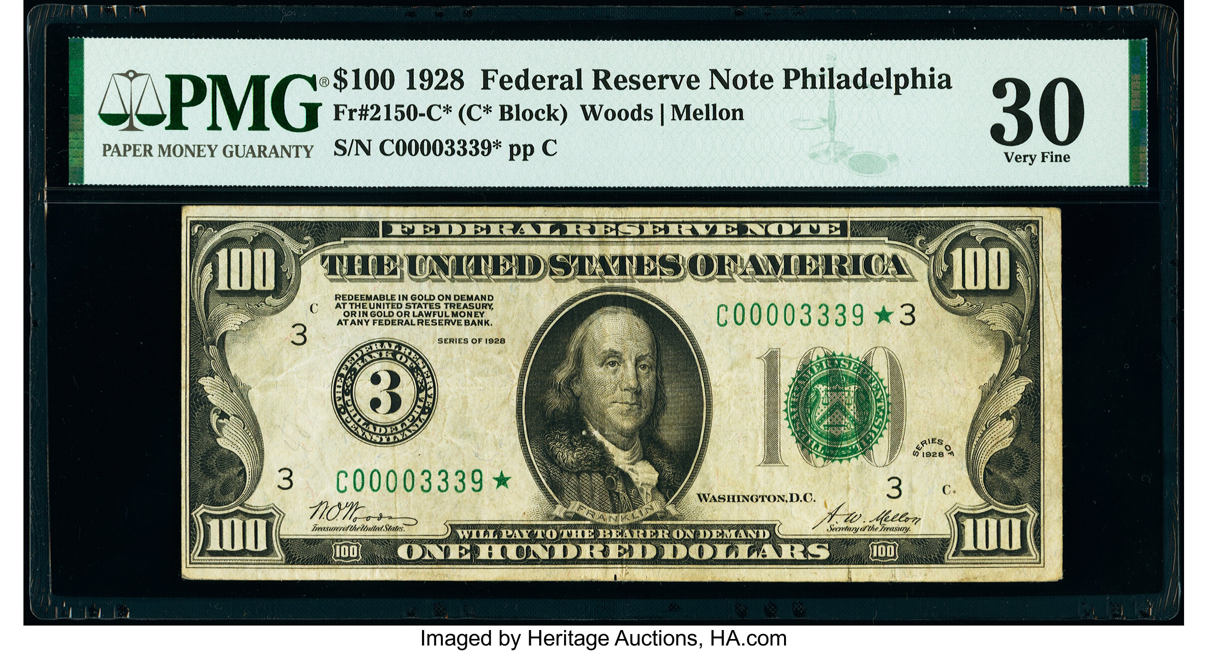 image for: Fr. 2150-C* $100 1928 Federal Reserve Star Note. PMG Very Fine 30....