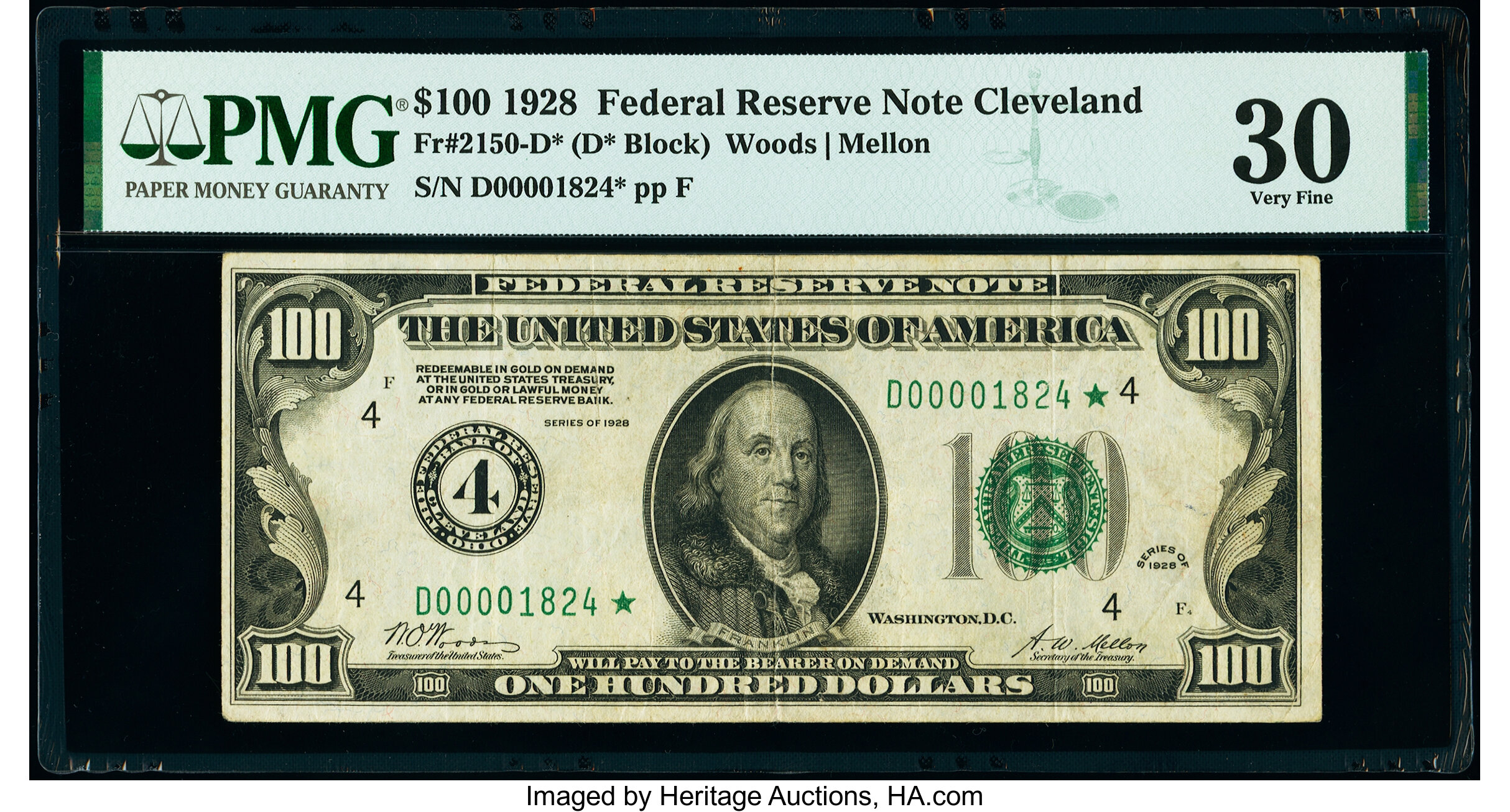 image for: Fr. 2150-D* $100 1928 Federal Reserve Star Note. PMG Very Fine 30....
