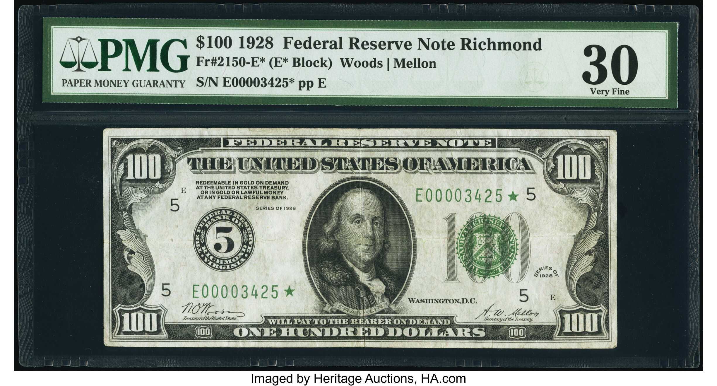 image for: Fr. 2150-E* $100 1928 Federal Reserve Note. PMG Very Fine 30....