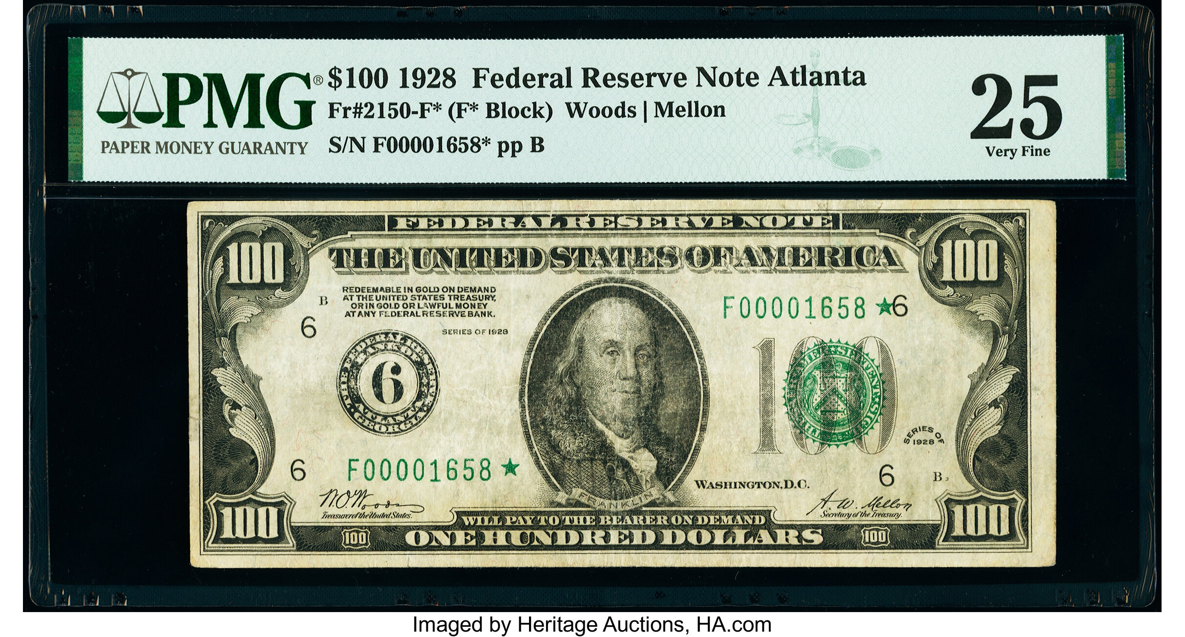 image for: Fr. 2150-F* $100 1928 Federal Reserve Star Note. PMG Very Fine 25....