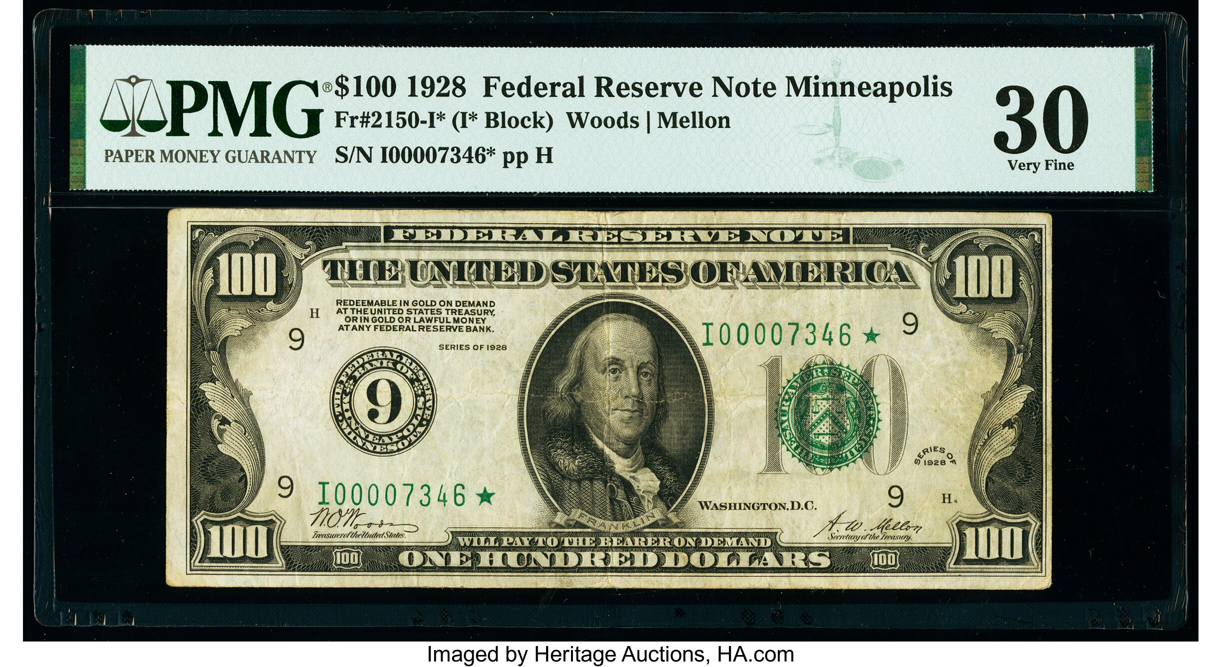 image for: Fr. 2150-I* $100 1928 Federal Reserve Star Note. PMG Very Fine 30....
