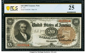 image for: Fr. 372 $20 1890 Treasury Note PCGS Banknote Very Fine 25....
