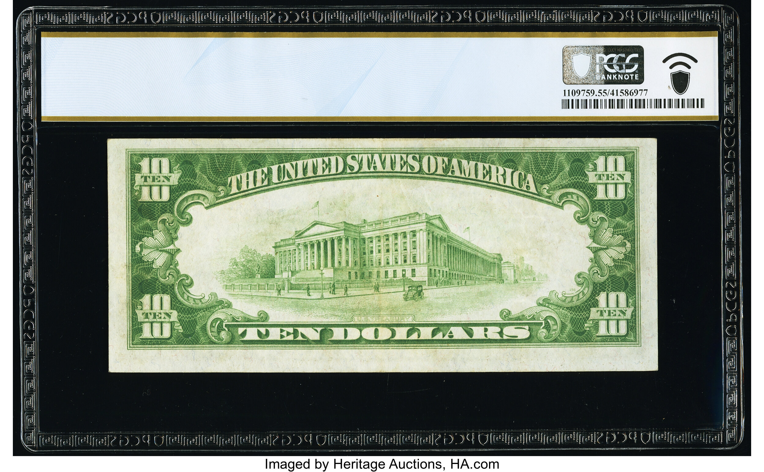 image for: Fr. 2001-E* $10 1928A Federal Reserve Star Note. PCGS Banknote About Unc 55....