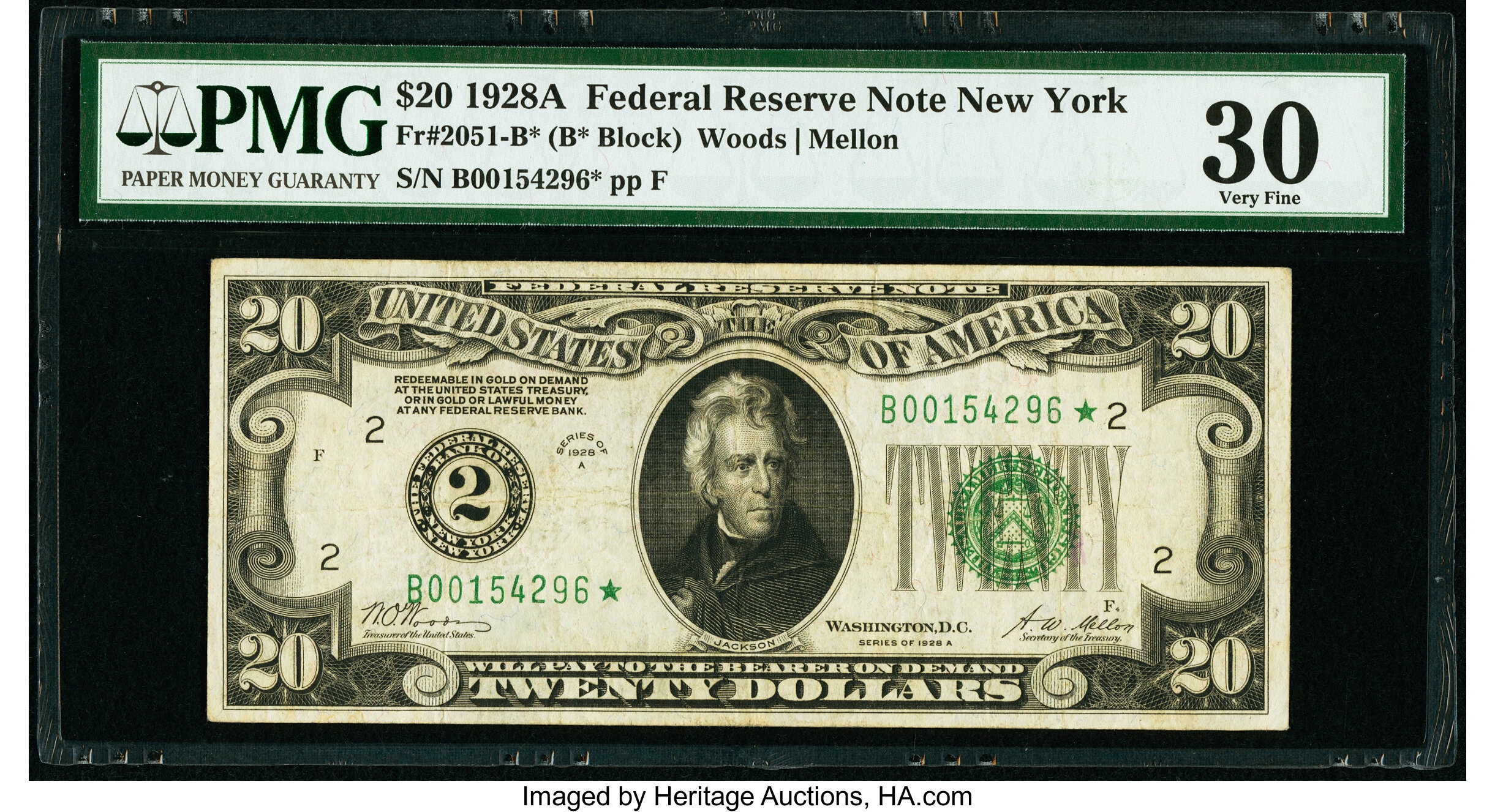image for: Fr. 2051-B* $20 1928A Federal Reserve Star Note. PMG Very Fine 30....