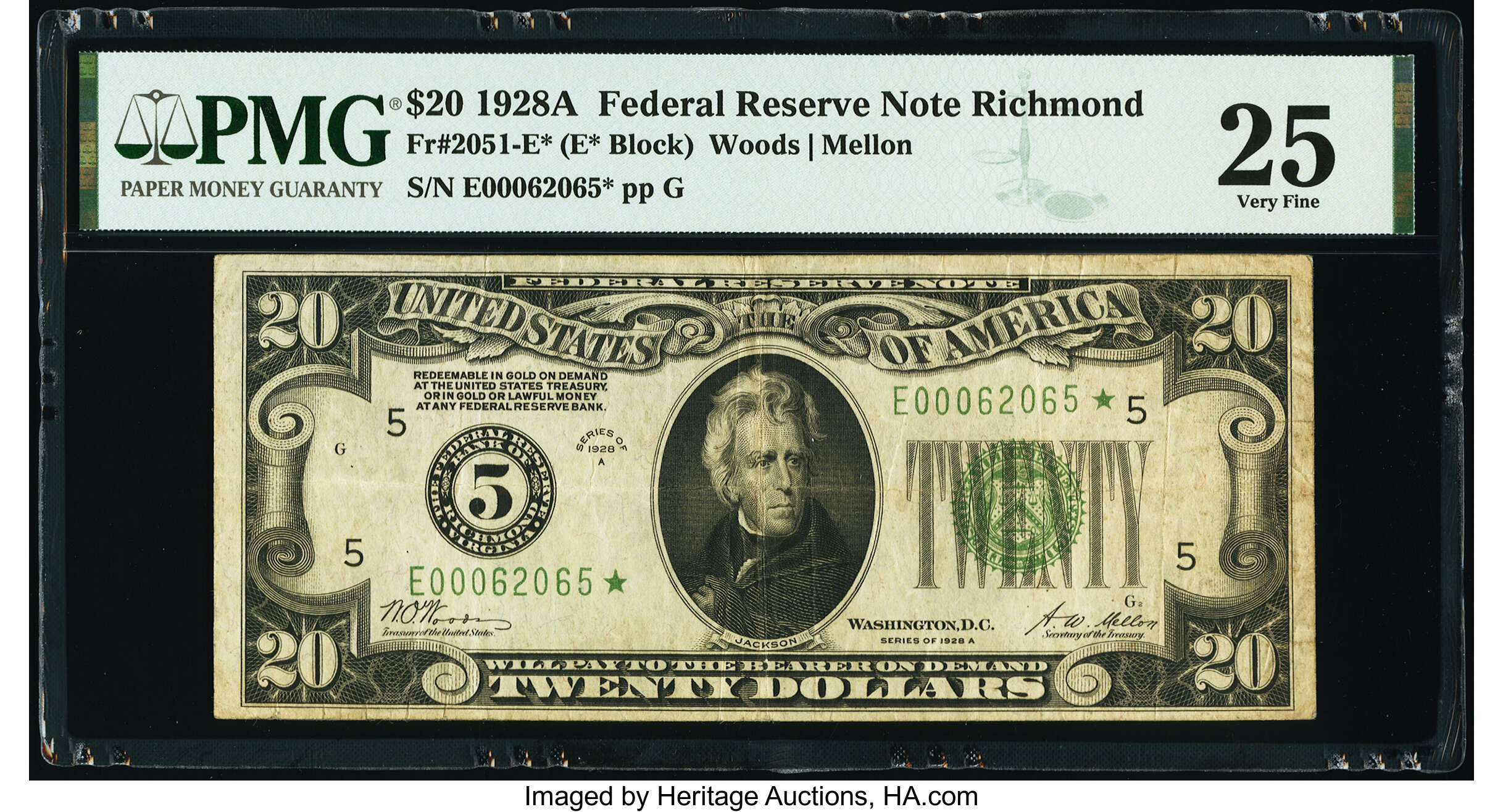 image for: Fr. 2051-E* $20 1928A Federal Reserve Star Note. PMG Very Fine 25....
