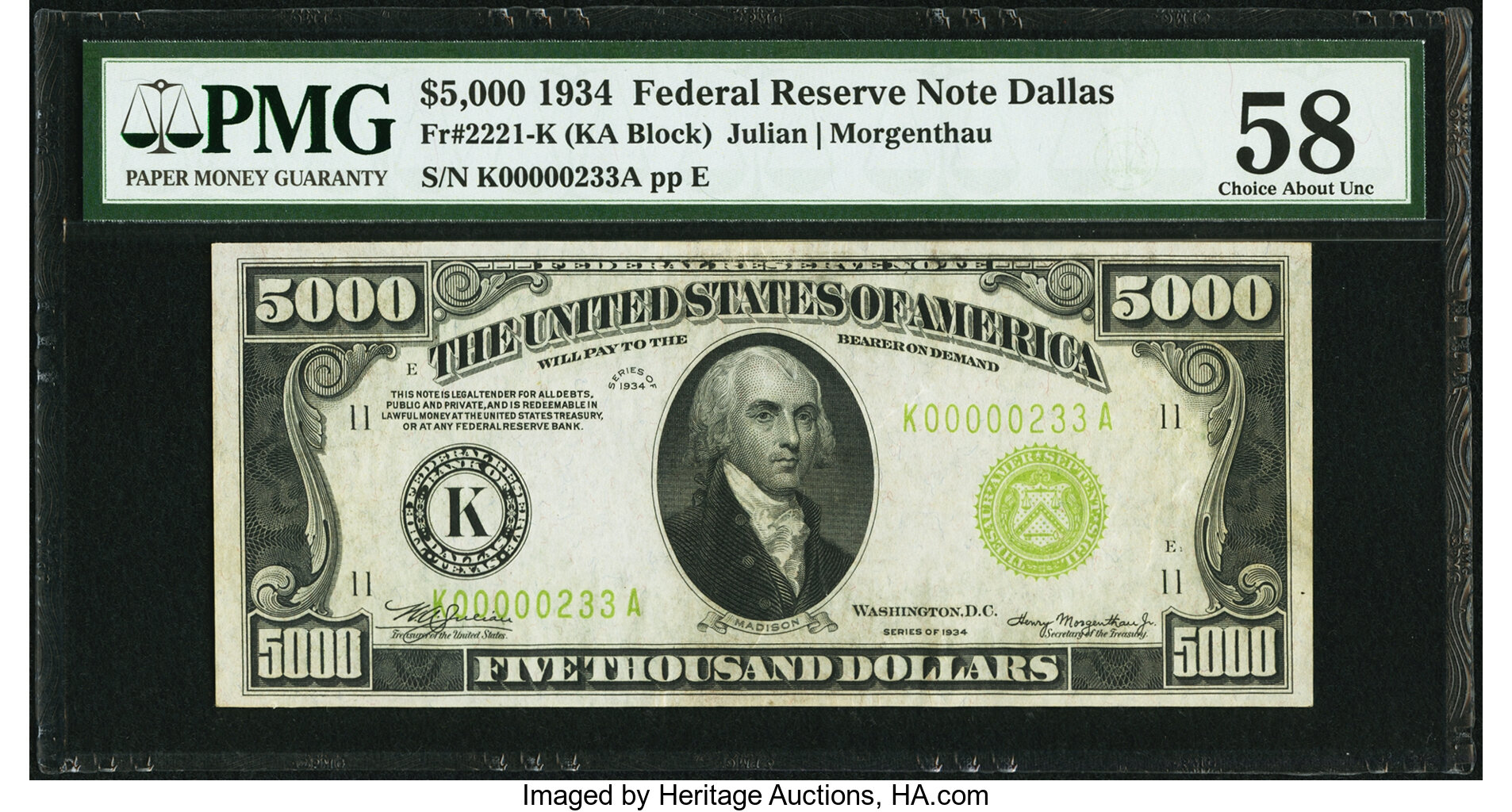 image for: Fr. 2221-K $5,000 1934 Federal Reserve Note. PMG Choice About Unc 58....