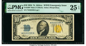 image for: Fr. 2308* $10 1934 North Africa Silver Certificate Star. PMG Very Fine 25 EPQ....