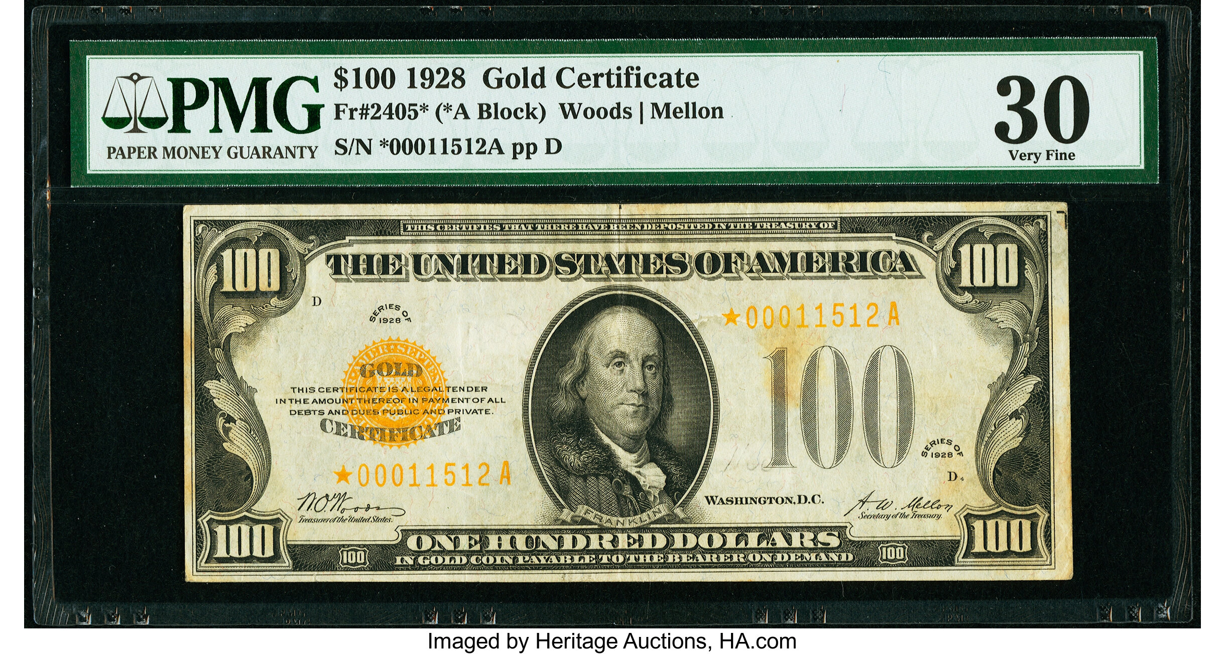 image for: Fr. 2405* $100 1928 Gold Certificate Star. PMG Very Fine 30....