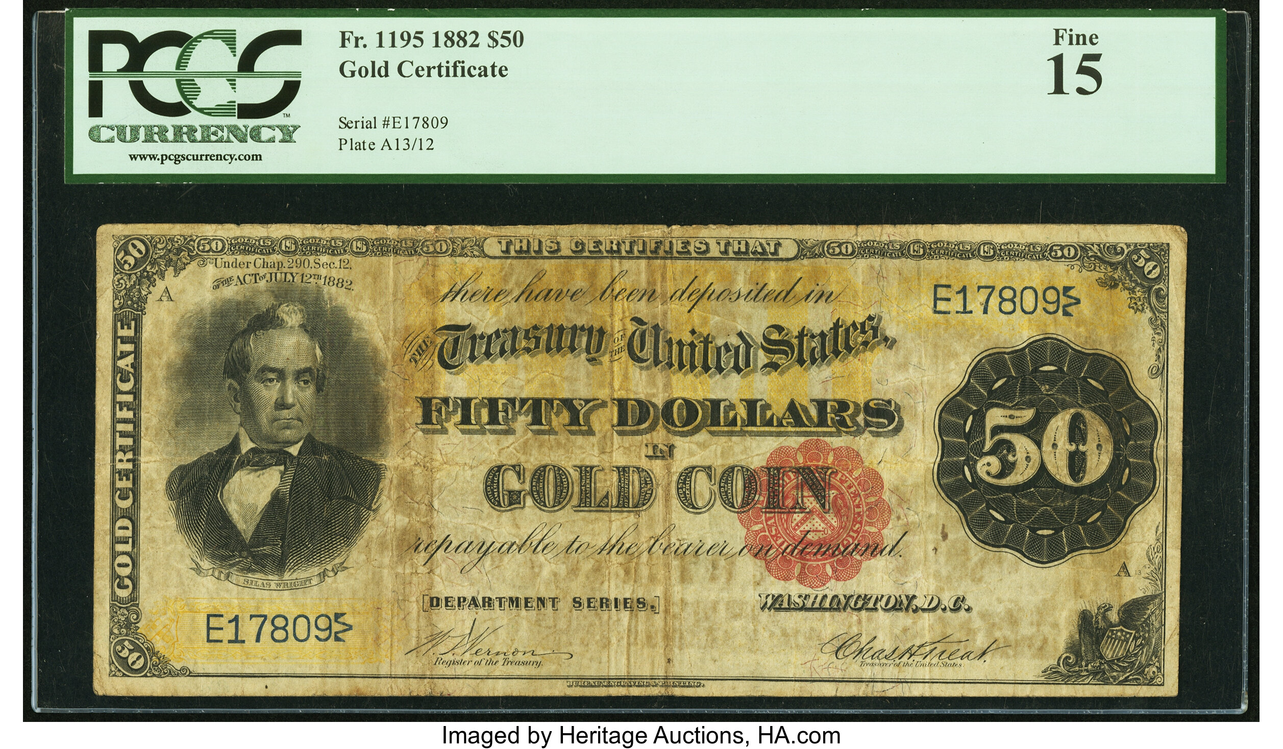 image for: Fr. 1195 $50 1882 Gold Certificate PCGS Fine 15....