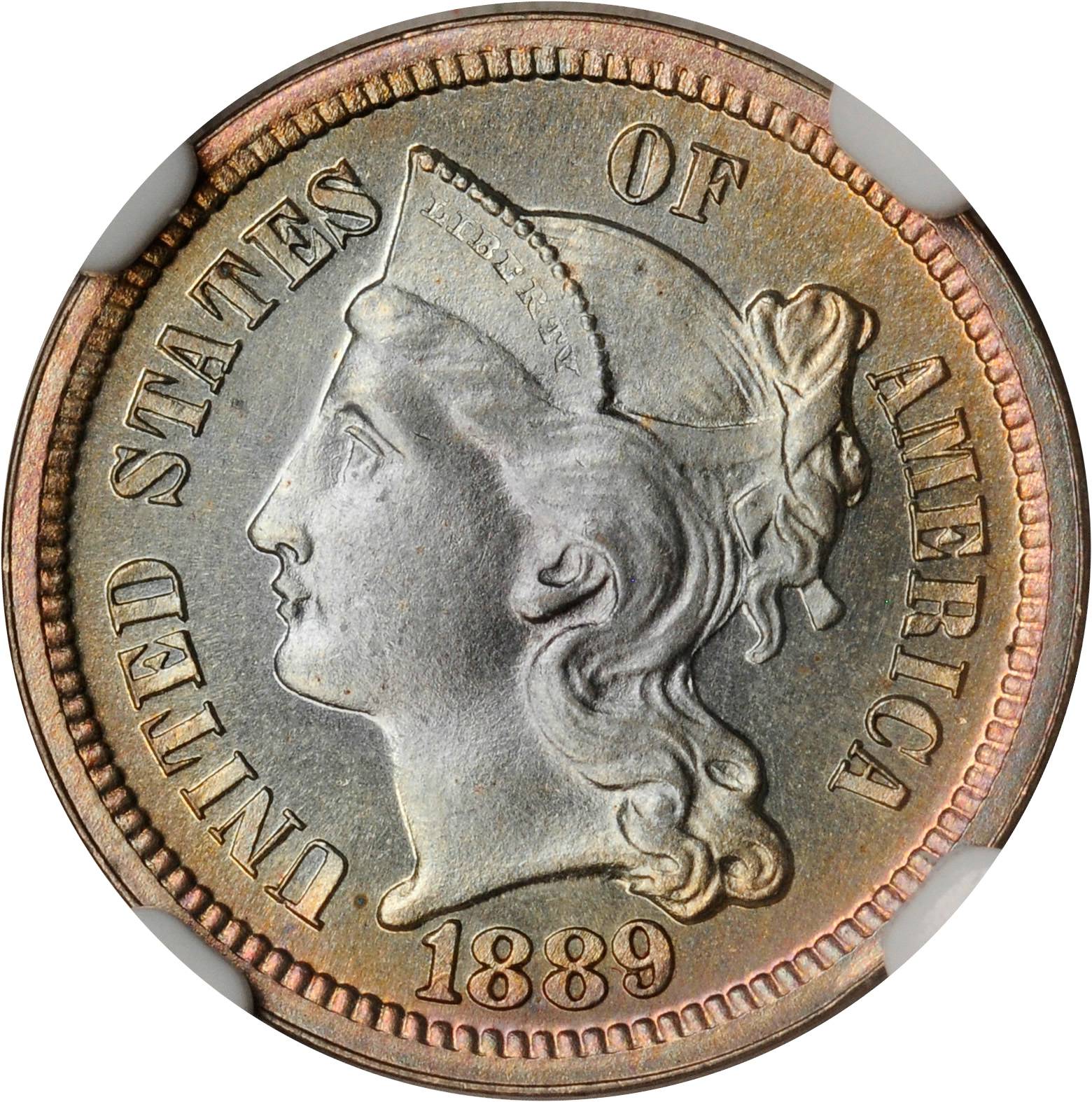 1889 Nickel Three-Cent Piece. Proof--Improperly Cleaned. (NGC).