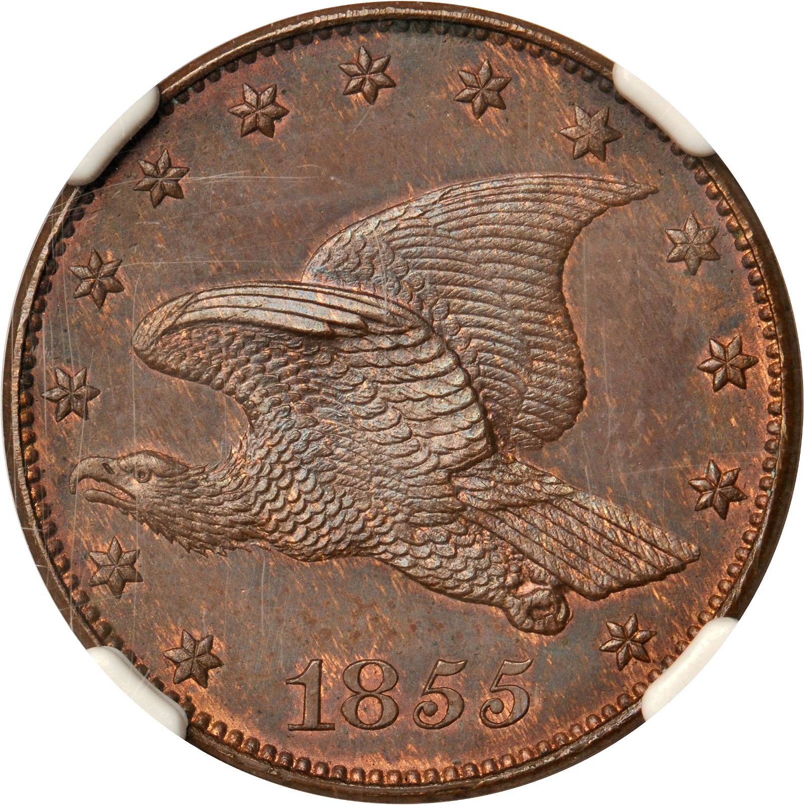 image for: 1855 Pattern Flying Eagle Cent. Judd-173, Pollock-198. Rarity-7-. Proof-65 BN (NGC). CAC.