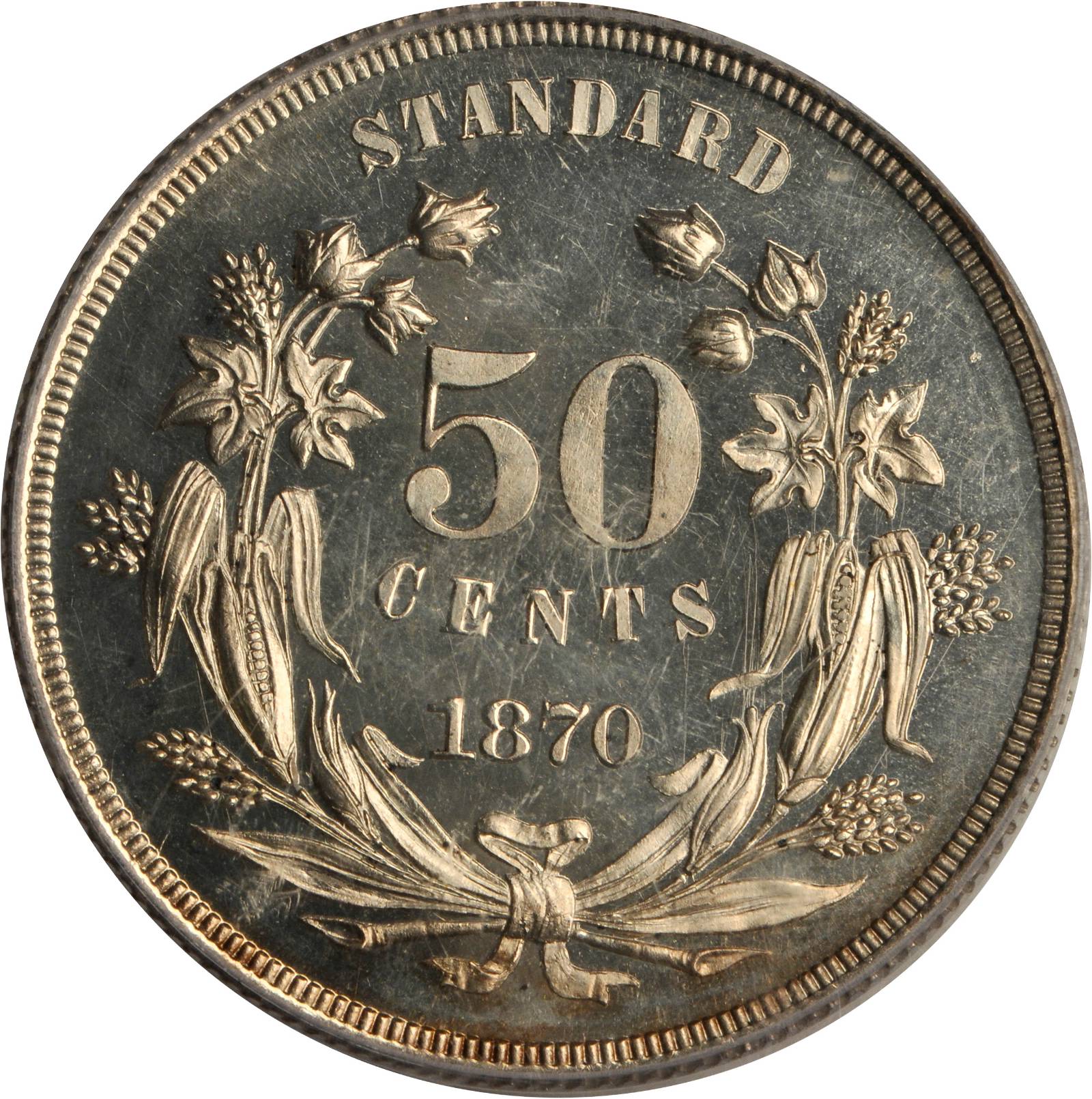 image for: 1870 Pattern Half Dollar. Judd-939, Pollock-1052. Rarity-5. Proof-62 Cameo (PCGS).
