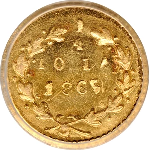 image for: 1865 Round 25 Cents. BG-802. Rarity-5-. Liberty Head. MS-62 (NGC).