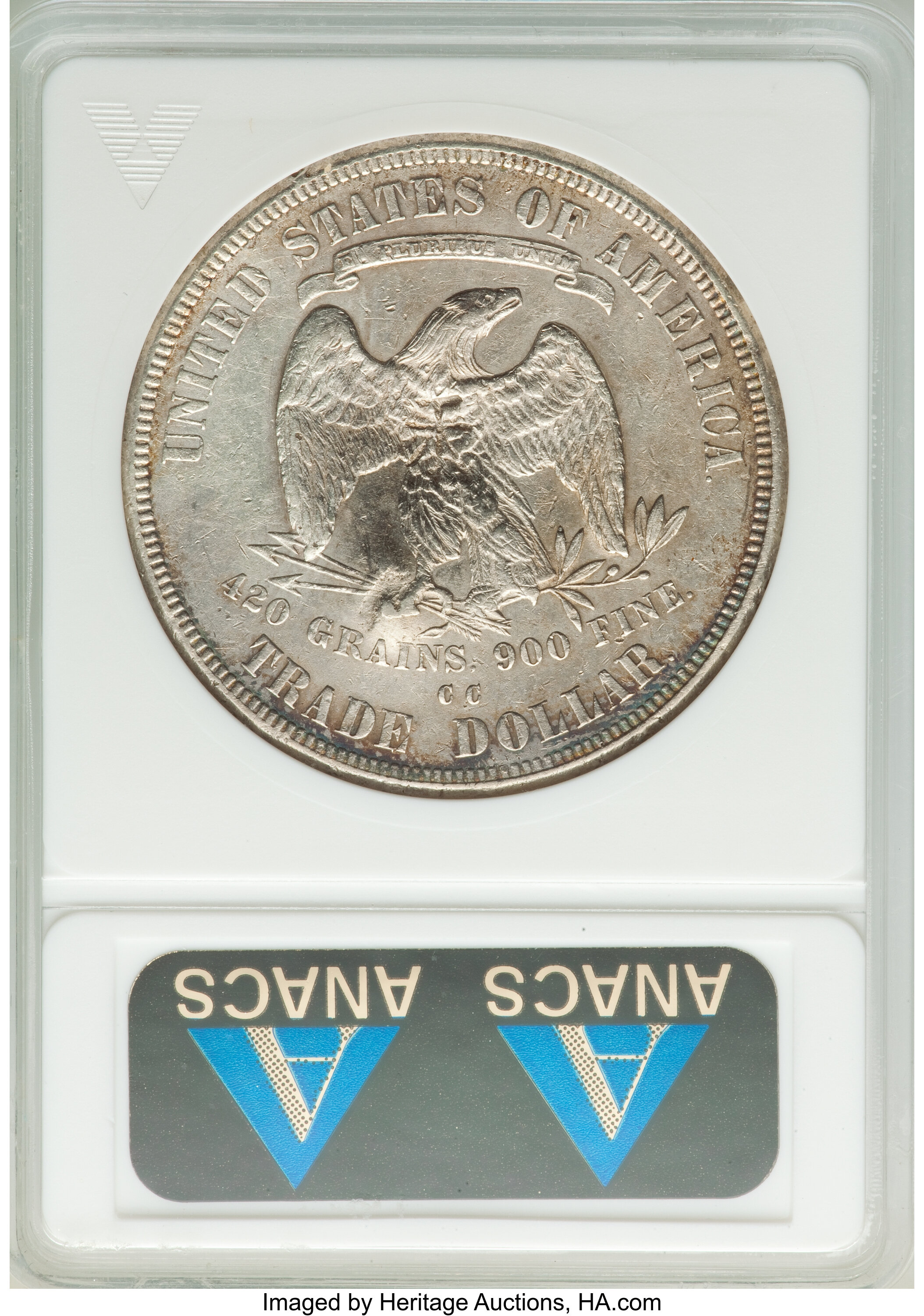 image for: 1876-CC T$1 Chop Mark -- Cleaned -- ANACS. AU50 Details....