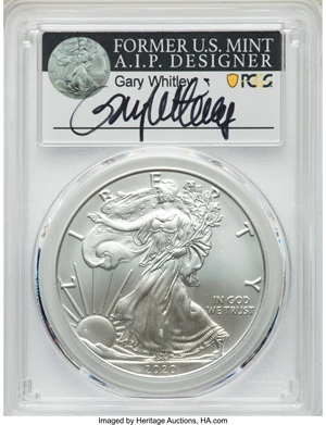 image for: 2020-(W) $1 Silver Eagle, Burnished, Gary Whitley Signature SP70 PCGS. PCGS Population: (1685). NGC Census: (7511). CDN: $4...