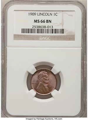 image for: 1909 1C MS66 Brown NGC. NGC Census: (10/2). PCGS Population (8/0). Mintage: 72,702,616. Numismedia Wsl. Price for problem f...