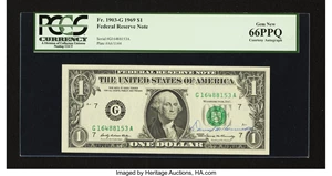 image for: Courtesy Autographed Fr. 1903-G $1 1969 Federal Reserve Note. PCGS Gem New 66PPQ....