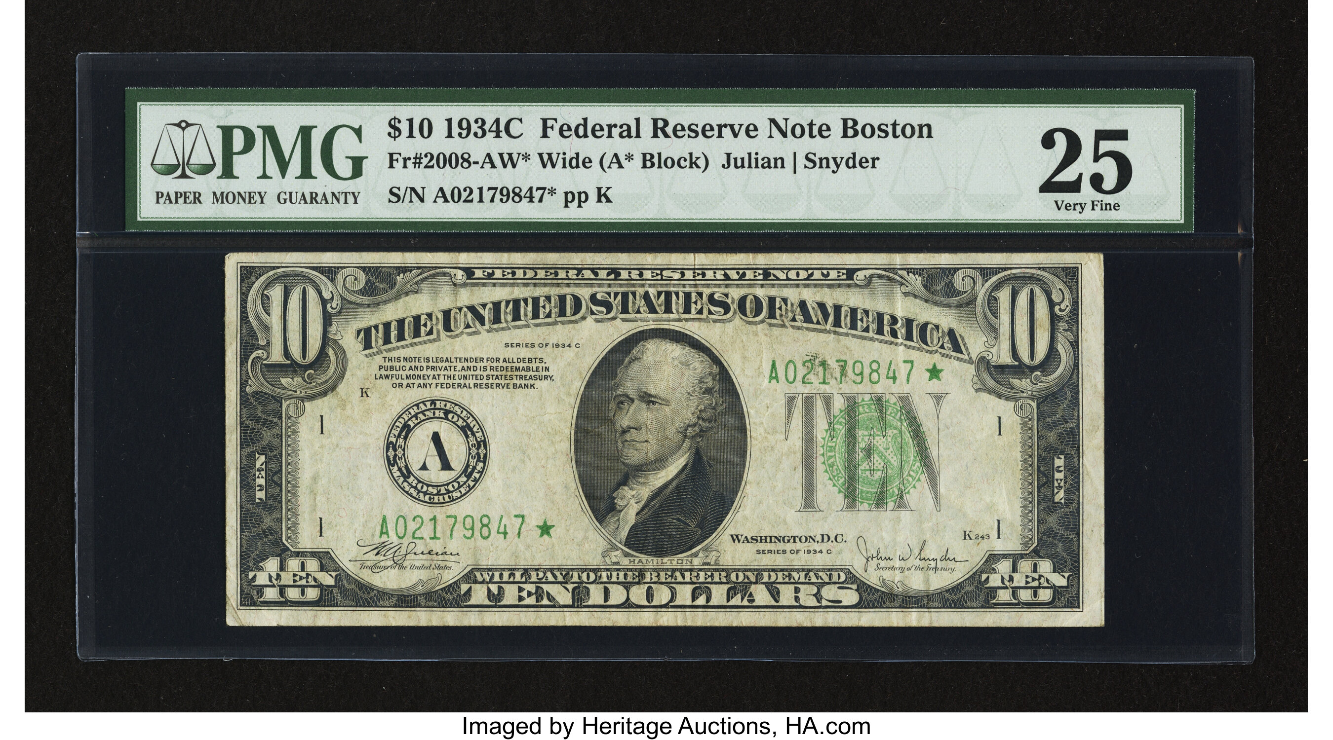 image for: Fr. 2008-A* $10 1934C Federal Reserve Star Note. PMG Very Fine 25....