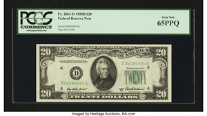 image for: Fr. 2061-D $20 1950B Federal Reserve Note. PCGS Gem New 65PPQ....