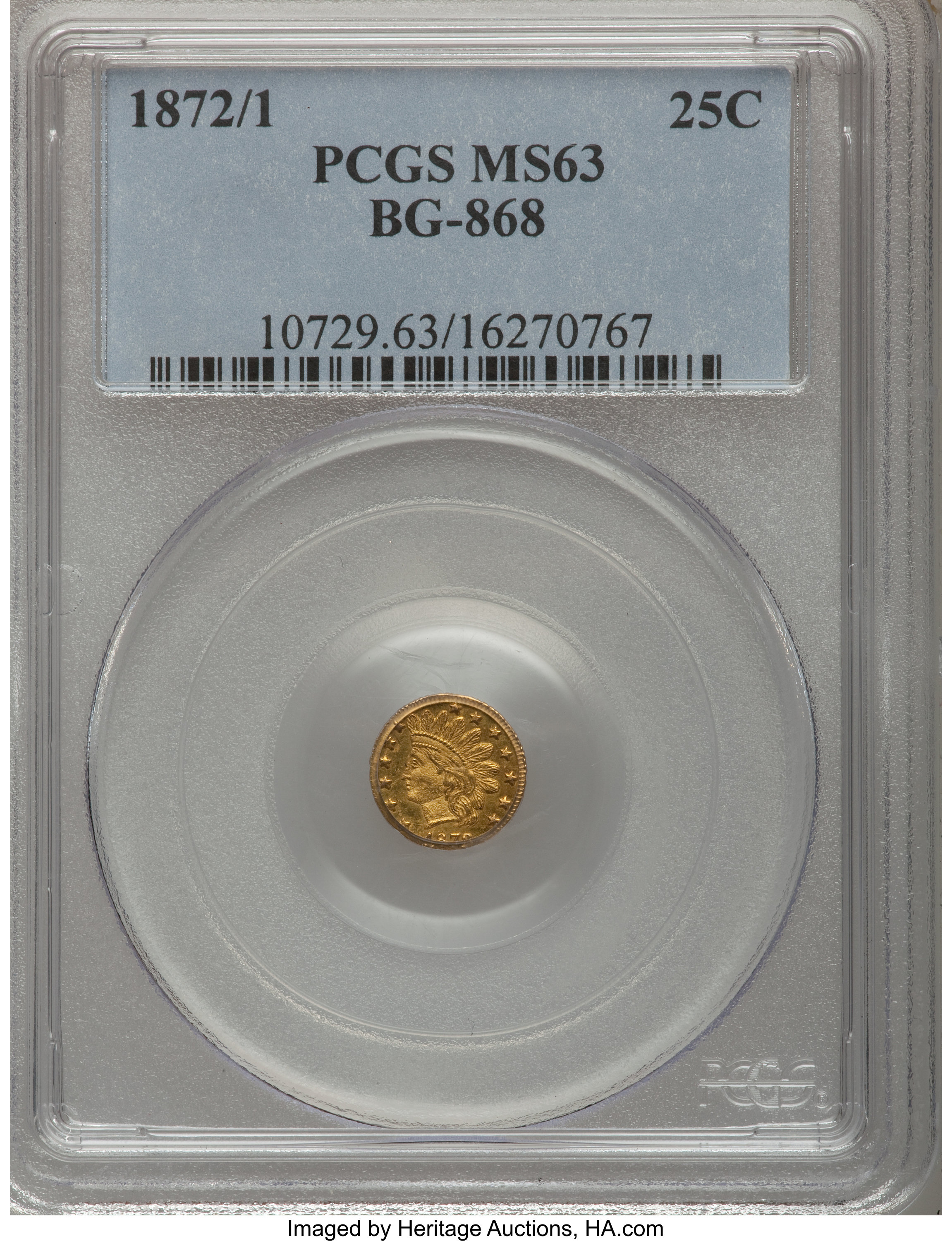 image for: 1872/1 25C Indian Round 25 Cents, BG-868, High R.4, MS63 PCGS. PCGS Population (11/32). NGC Census: (4/7).   (#10729)...