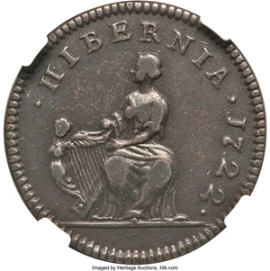 image for: 1722 FARTH Hibernia Farthing XF45 NGC. Nelson-2, Breen-168, Martin 1.1-A.1, W-12200, R.7. ...