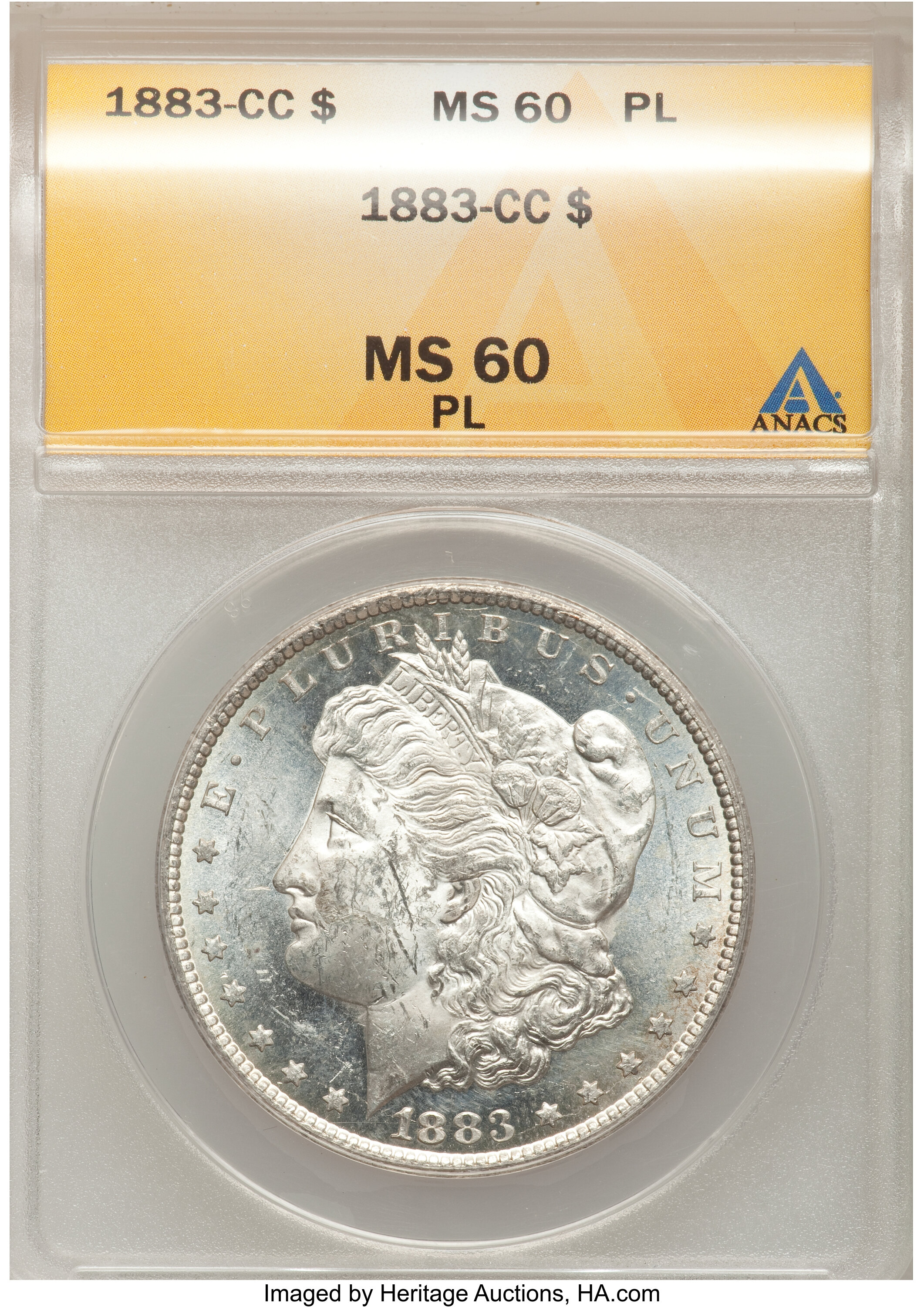 1883-CC $1 MS60 Prooflike ANACS. NGC Census: (2/1470). PCGS Population (6/3080). Numismedia Wsl. Price for problem free NG...