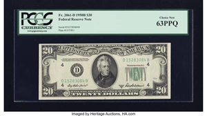 image for: Fr. 2061-D $20 1950B Federal Reserve Note. PCGS Choice New 63PPQ....