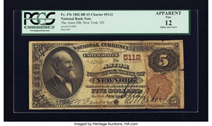 image for: New York, NY - $5 1882 Brown Back Fr. 476 The Astor NB Ch. # 5112...