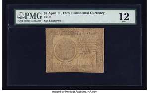 image for: Continental Currency April 11, 1778 $7 PMG Fine 12....