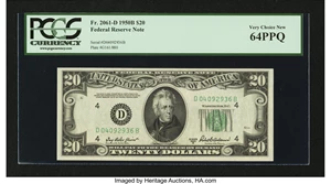 image for: Fr. 2061-D $20 1950B Federal Reserve Note. PCGS Very Choice New 64PPQ....