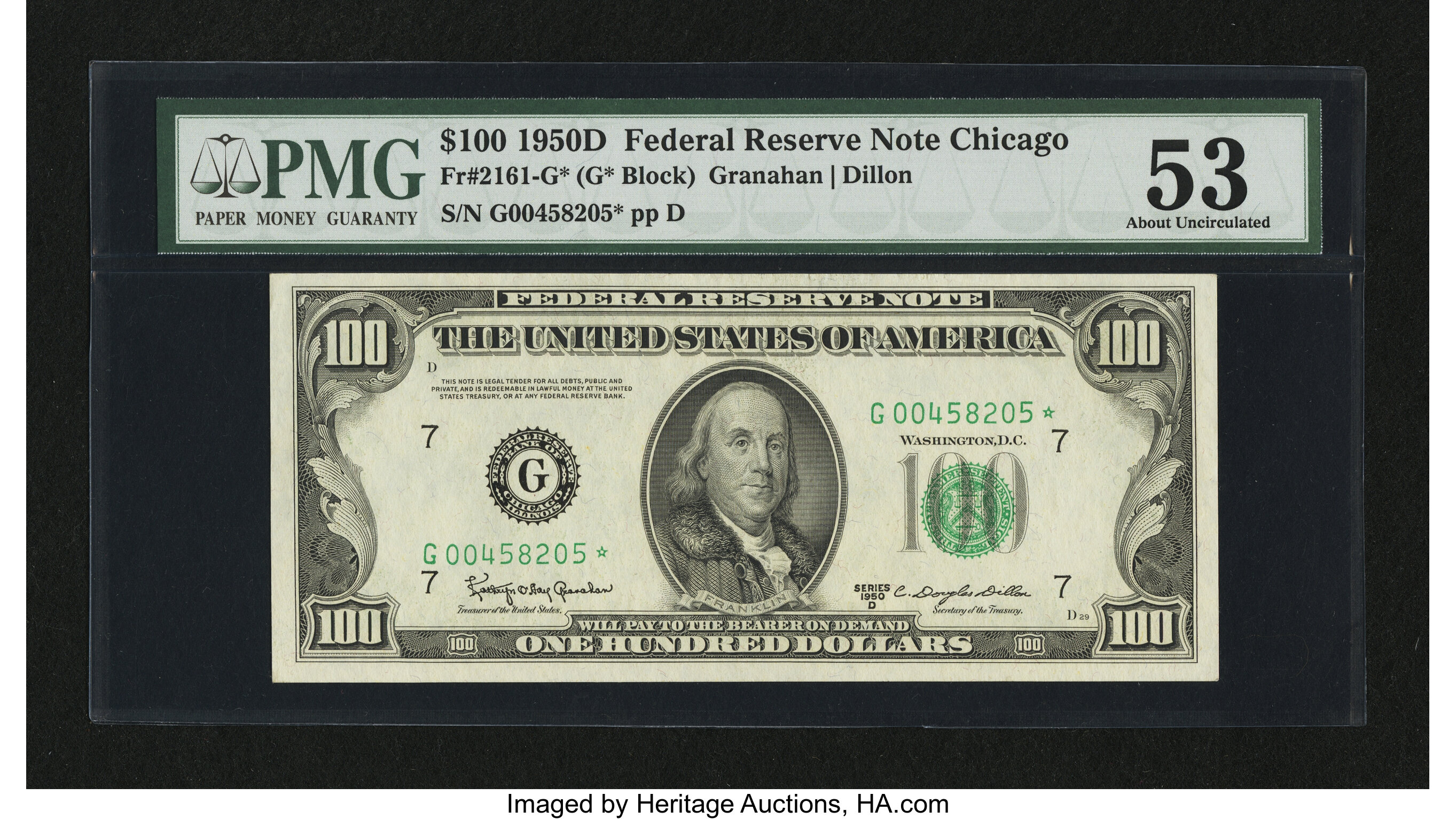 image for: Fr. 2161-G* $100 1950D Federal Reserve Star Note. PMG About Uncirculated 53....