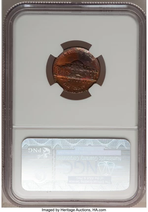 image for: 1985-P 5C Jefferson Nickel--Struck on a 1985 Lincoln Cent--MS62 Red and Brown NGC....