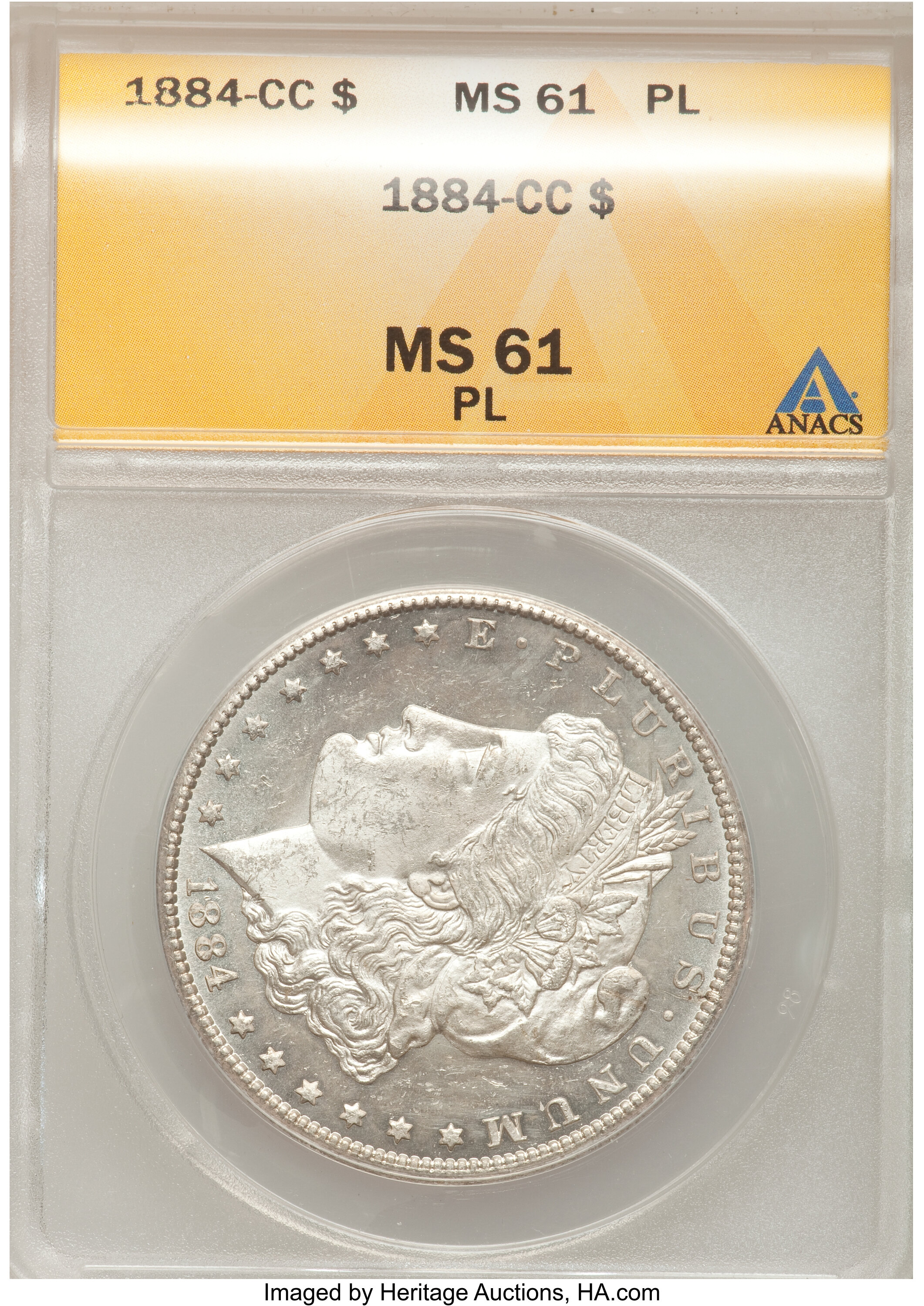 1884-CC $1 MS61 Prooflike ANACS. NGC Census: (16/1505). PCGS Population (38/2804). Numismedia Wsl. Price for problem free ...