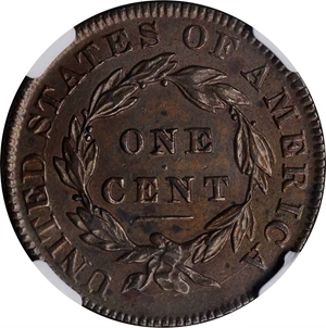 image for: 1834 Matron Head Cent. N-1. Small 8, Large Stars, Medium Letters. AU-58 BN (NGC).