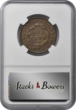 image for: 1834 Matron Head Cent. N-1. Small 8, Large Stars, Medium Letters. AU-58 BN (NGC).