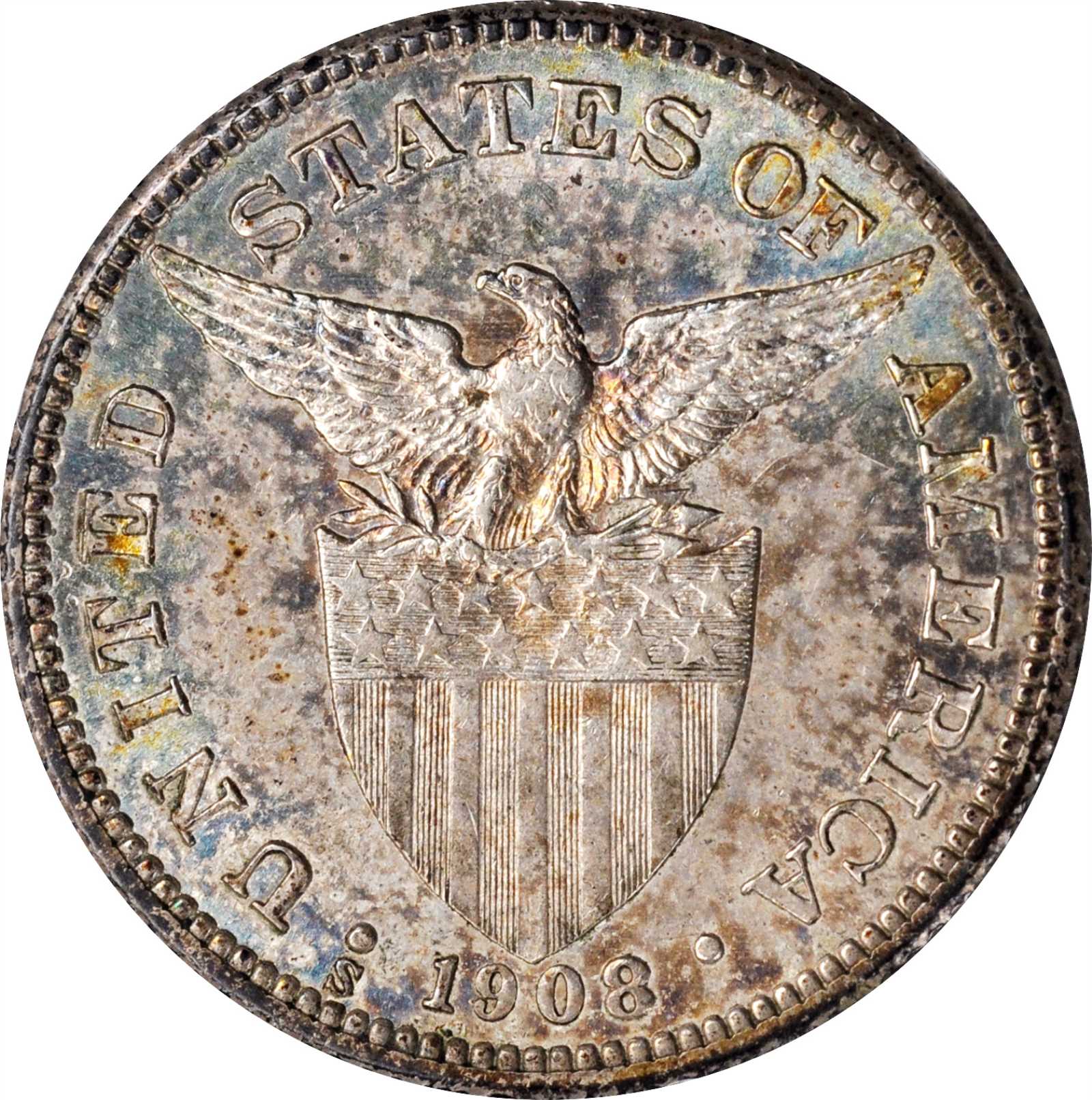 image for: PHILIPPINES. 50 Centavos, 1908-S. San Francisco Mint. PCGS AU-58 Gold Shield.