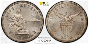 image for: PHILIPPINES. 5 Centavos, 1903. Philadelphia Mint. PCGS PROOF-64 Gold Shield.