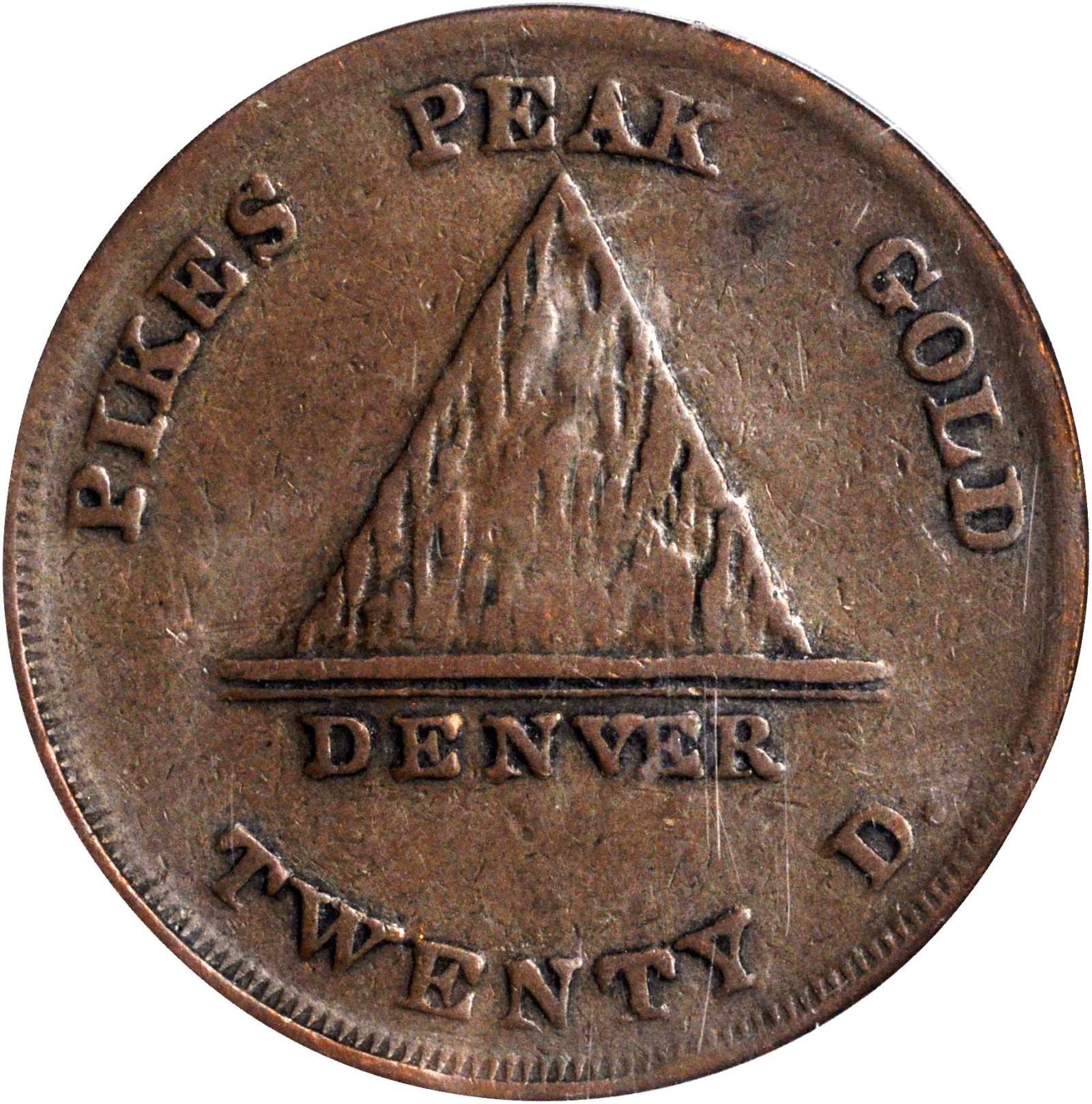 1860 DT$20 Clark Gruber, Copper Die Trial MS