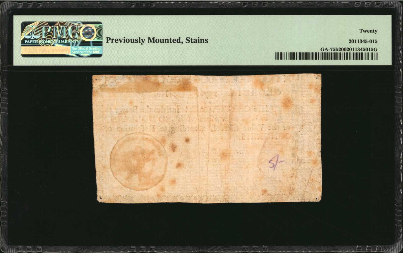 image for: GA-75b. Georgia. 1776. $4. PMG Very Fine 20.