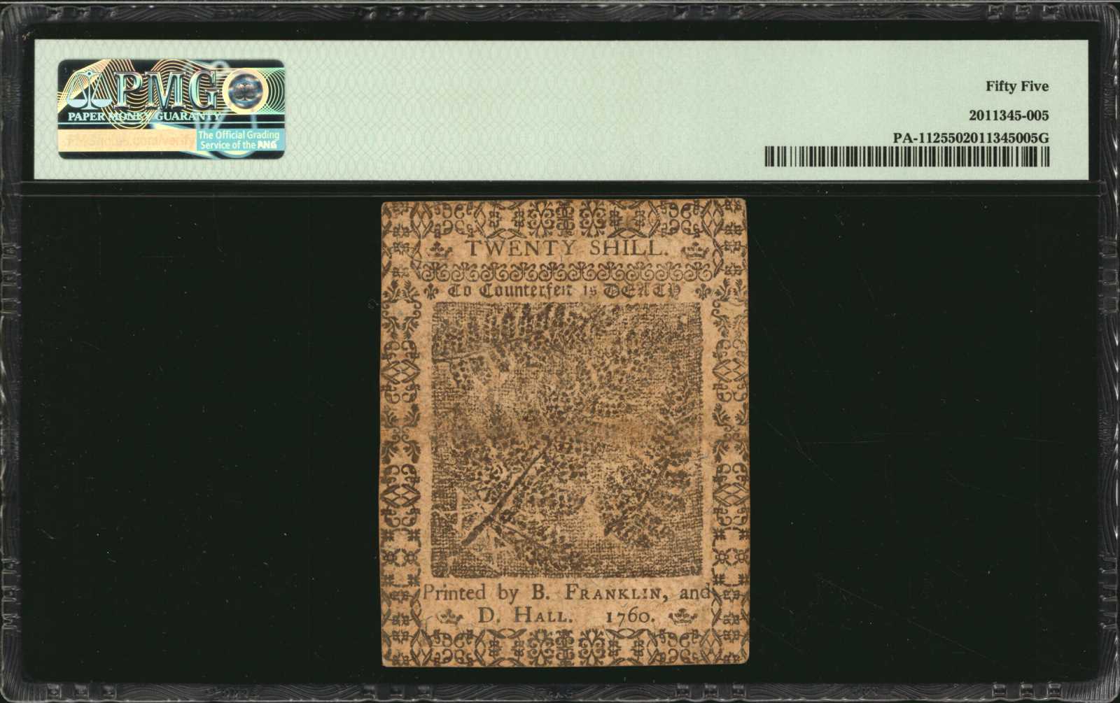 image for: PA-112. Pennsylvania. May 1, 1760. 20 Shillings. PMG About Uncirculated 55.