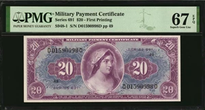 image for: Military Payment Certificate. Series 691. $20. PMG Superb Gem Uncirculated 67 EPQ.